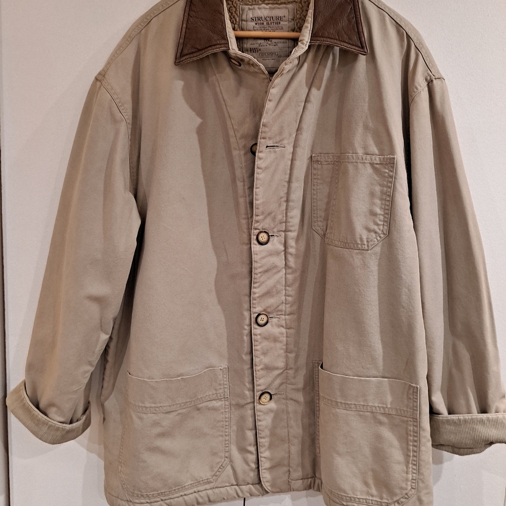 Men's Beige Jacket with Brown Collar